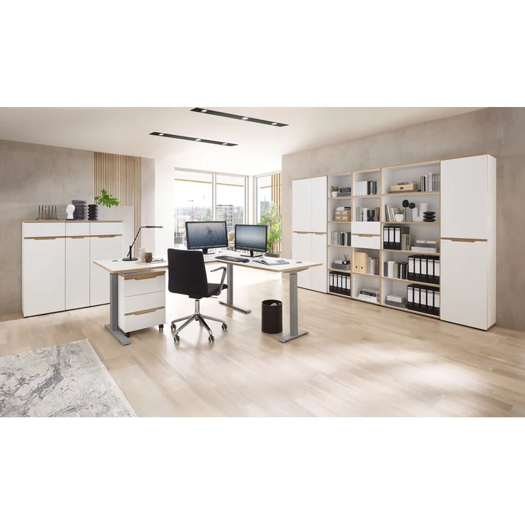 Eckschreibtisch >Memphis< höhenverstellbar, weiß / Artisan / silber - 185x64/129x177 (BxHxT) – Bild 8