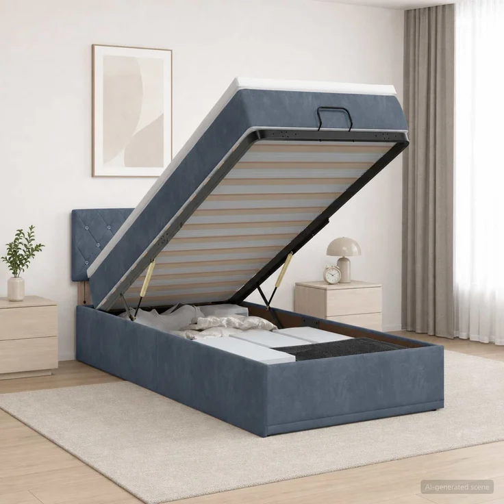 vidaXL Ottoman-Bett mit Matratze und LED Dunkelgrau 90 x 190 cm Samt 3458200 – Bild 1