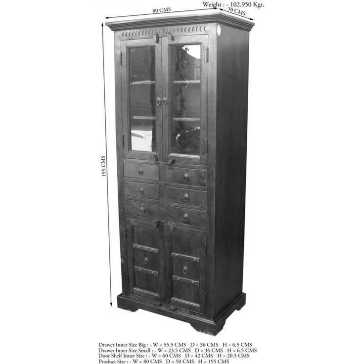 Vitrine Akazie 80x50x195 nougat lackiert OXFORD #454 – Bild 2