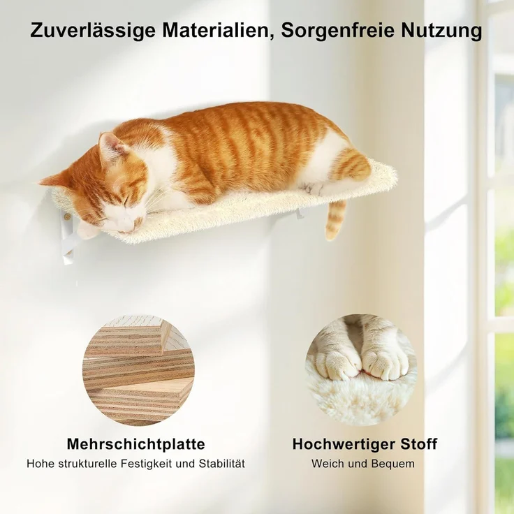 FUKUMARU Kletterwand Katzen Set, 10-teilig Katzen Kletterwand Set, aus robuster Multiplexplatte，Hängematte Katze mit Katzenhaus, Katzenbrücke, Katzenbaum, Katzentreppe bis zu 18 kg, Beige – Bild 3