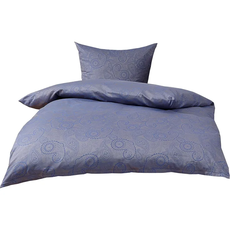 Bettwaesche-mit-Stil 'Davos' Bettwäsche Garnitur, Mako-Satin Damast Paisley, Blau, 155 x 200 cm + 80 x 80 cm