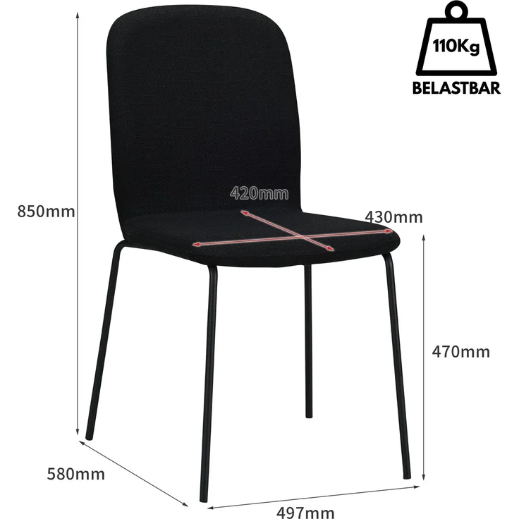 Albatros Esszimmerstühle 4er Set ENNA, schwarz - stapelbar, bequemer Polsterstuhl - Eleganter Küchenstuhl, Stuhl Esszimmer oder Esstisch Stuhl, Konferenzstuhl , Stückzahl:4, Farbe:Schwarz – Bild 5