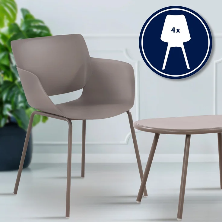 CLP Sitzgruppe Velvena Set Tisch Velva Stühle Alpena wetterfest und UV-beständig, Farbe: taupe, Set-Inhalt: 4 Stühle – Bild 3