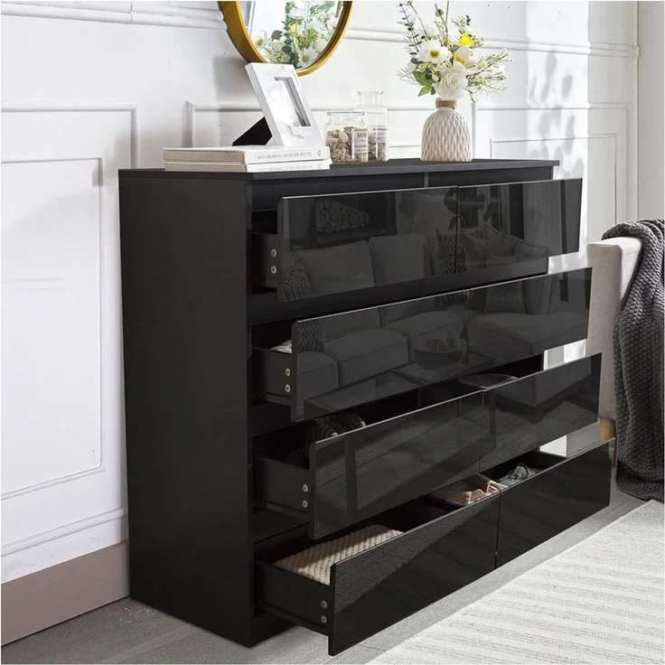 HTI-Living Kommode Kommode Kenji 8 Schubladen Hochglanz Schwarz (Stück, 1 St, 1 Kommode), Sideboard – Bild 2