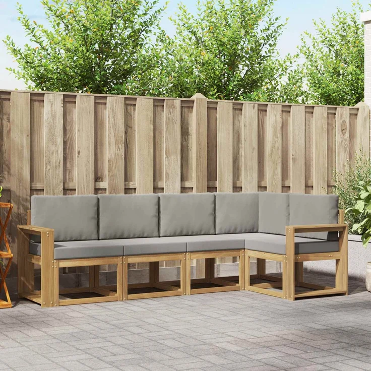 vidaXL Outdoor-Sofagarnitur 5 stk. 5-Sitzer Weiß und Hellgrau 3387635 – Bild 1