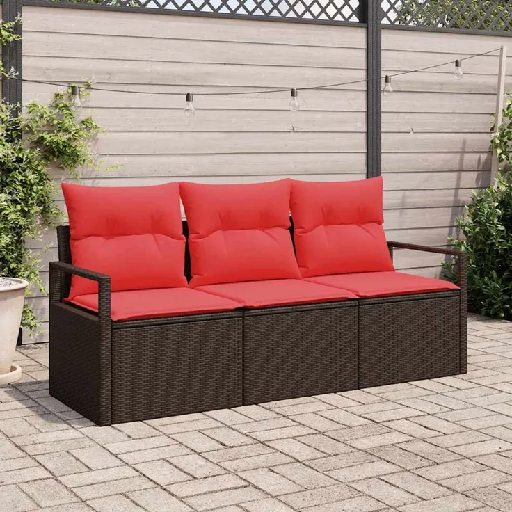 vidaXL Sofa Set mit Kissen 3 pcs Braun Poly Rattan 3346244