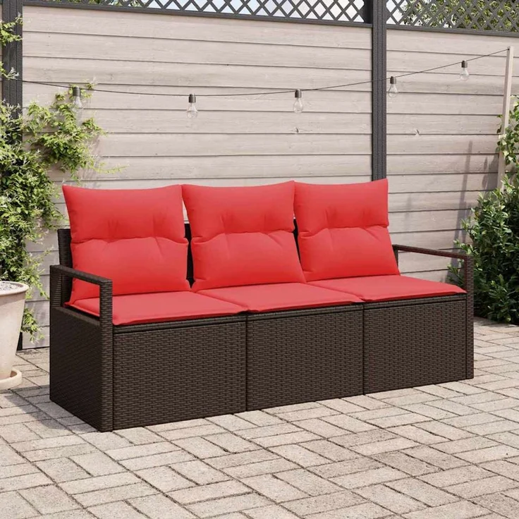 vidaXL Sofa Set mit Kissen 3 pcs Braun Poly Rattan 3346244 – Bild 1