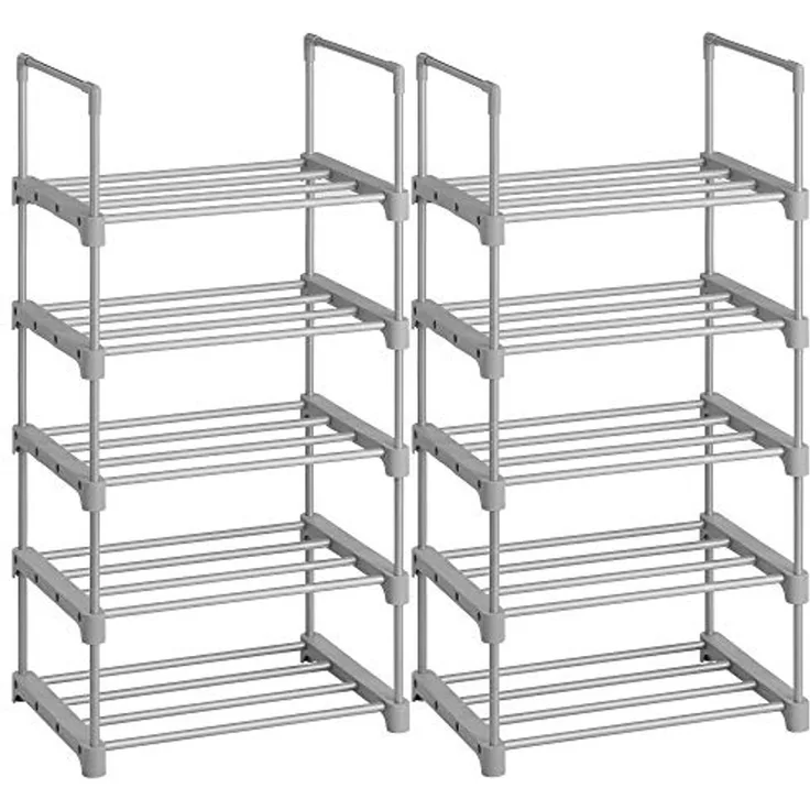 Songmics Schuhregal mit 5 Ebenen, offener Schuhschrank hoch, Schuhständer schmal, Schuhaufbewahrung, aus Metall, platzsparend, für Ankleidezimmer, Flur, 30 x 45 x 89,5 cm, grau LSA005G02