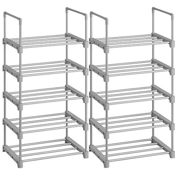 Songmics Schuhregal mit 5 Ebenen, offener Schuhschrank hoch, Schuhständer schmal, Schuhaufbewahrung, aus Metall, platzsparend, für Ankleidezimmer, Flur, 30 x 45 x 89,5 cm, grau LSA005G02 – Bild 1