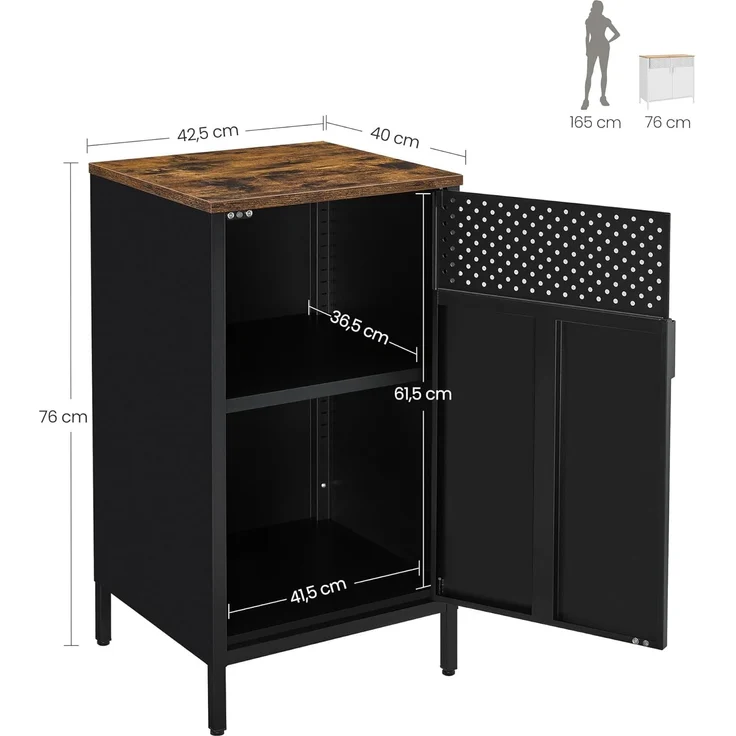 Songmics Sideboard Küchenschrank, Metallschrank, Tür mit Magnet, Stahlgestell, schwarz, 42,5 x 40 x 76 cm – Bild 3