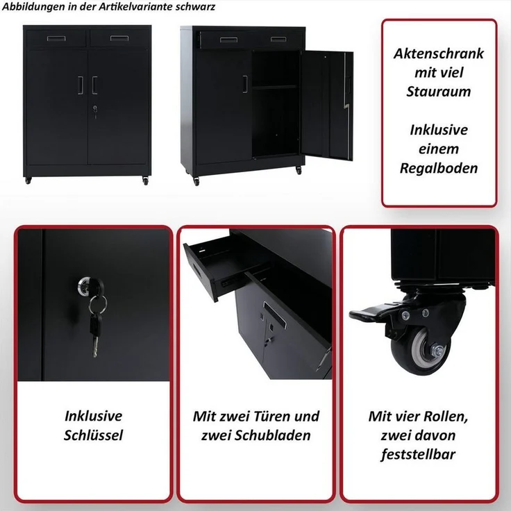 MCW Aktenschrank MCW-O89 Mit zwei Türen und zwei Schubladen, Mit vier Rollen – Bild 2