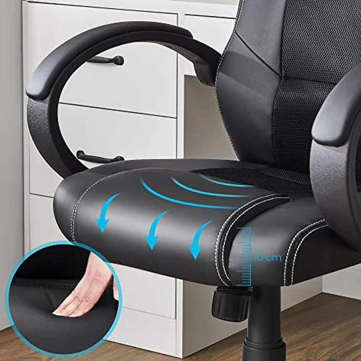 Songmics Racing Stuhl Bürostuhl Gaming Stuhl Chefsessel Drehstuhl PU, schwarz, OBG56B – Bild 8