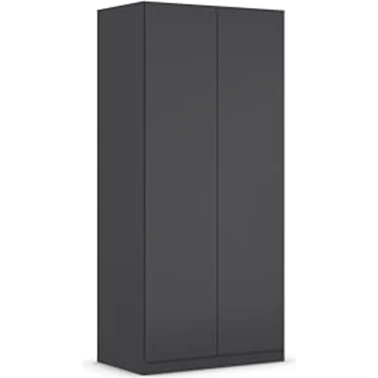 Rauch Möbel Costa, Kleiderschrank für Schlafzimmer, Kinderzimmer, Babyzimmer, Garderobe, Flur, 2-türig, Push-to-Open, mit Zubehör Classic, Farbe Grau metallic, Schwarz, Breite 91 cm