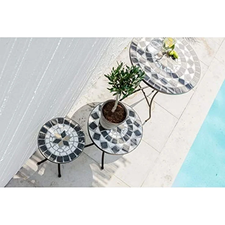 Dehner Blumenständer Blumenhocker Diana mit Mosaik, Stahl/Stein, Dekorativer Blumentisch mit Stern-Mosaik und wetterbeständigem Metall – Bild 2