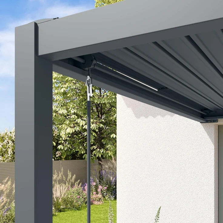 PRIMEYARD Terrassenüberdachung 3x4 m Aluminium-Pfosten mit Lamellendach aus Stahl anthrazitfarbene Anbau-Pergola – Bild 7