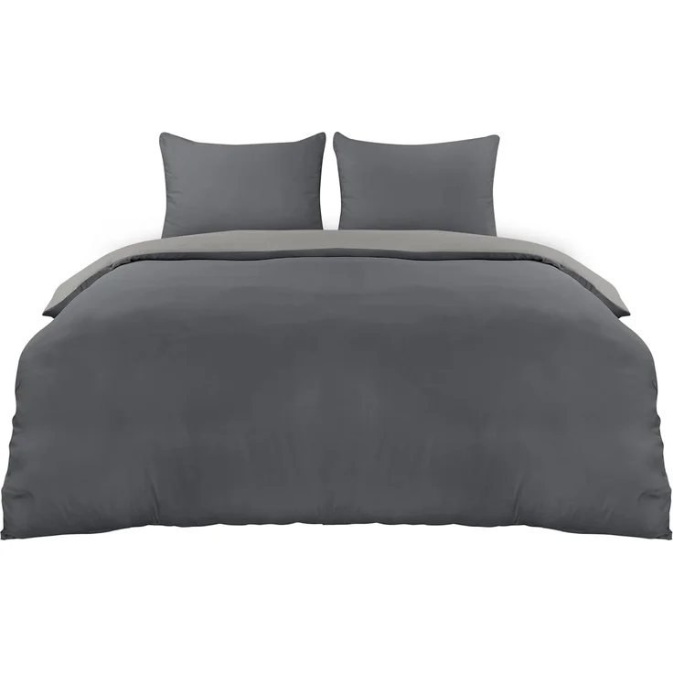 Utopia Bedding Bettwäsche 200x200 Set - Mikrofaser Bettbezug 200x200 cm + 2 Kissenbezüge 80x80 cm - Dunkelgrau/Hellgrau – Bild 1