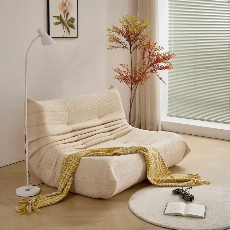 Loungesofa aus Teddy-Velours mit hochdichter Polsterung, ergonomisch, 149x114x82 cm, Beige