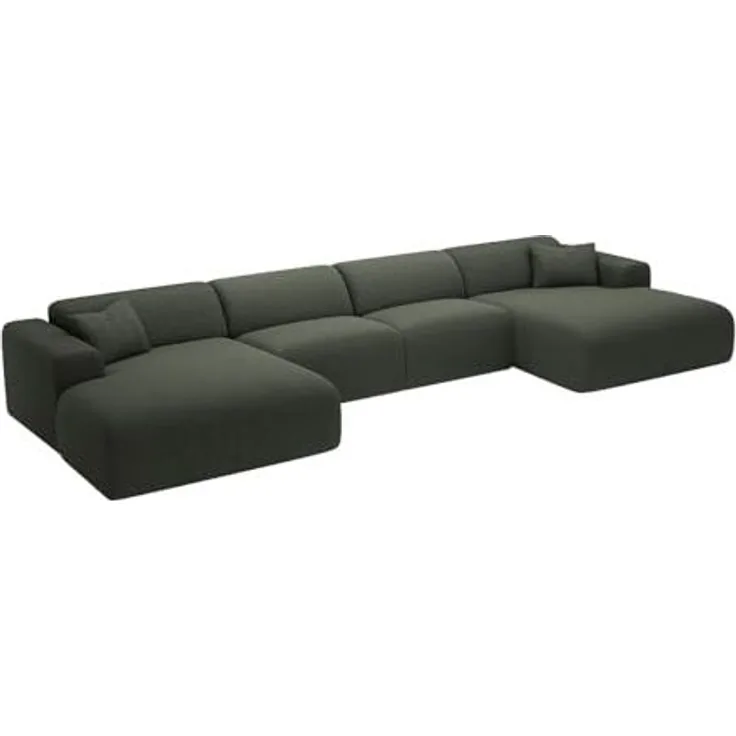 Vente-unique - POGNI Sofa StoffStoff Grün - B 166 cm x H 73 cm x L 356 cm