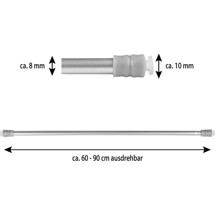 Bestlivings Gardinenstange zum Klemmen ohne Bohren, Klemmstange 60-90 cm, Silber, Ø 10 mm, für Scheiben- & Bistrogardinen, Teleskopstange mit Schraubtechnik – Bild 3
