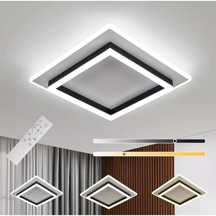 Goeco LED Deckenleuchte Dimmbar 40x40 CM 41W Quadratisch Deckenlampe Schwarz 3000K-6500K LED Lampen Deckenbeleuchtung aus Acryl für Schlafzimmer, Wohnzimmer – Bild 9