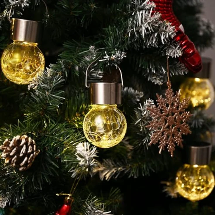 GIGALUMI 12 Stück Solar-Außenleuchten, Solar-Hängeleuchten für Weihnachtsdekoration, rissiges Glas, Solarleuchten für den Außenbereich, wasserdicht für Garten, Hof, Zaun, Baum (warmweiß) – Bild 7