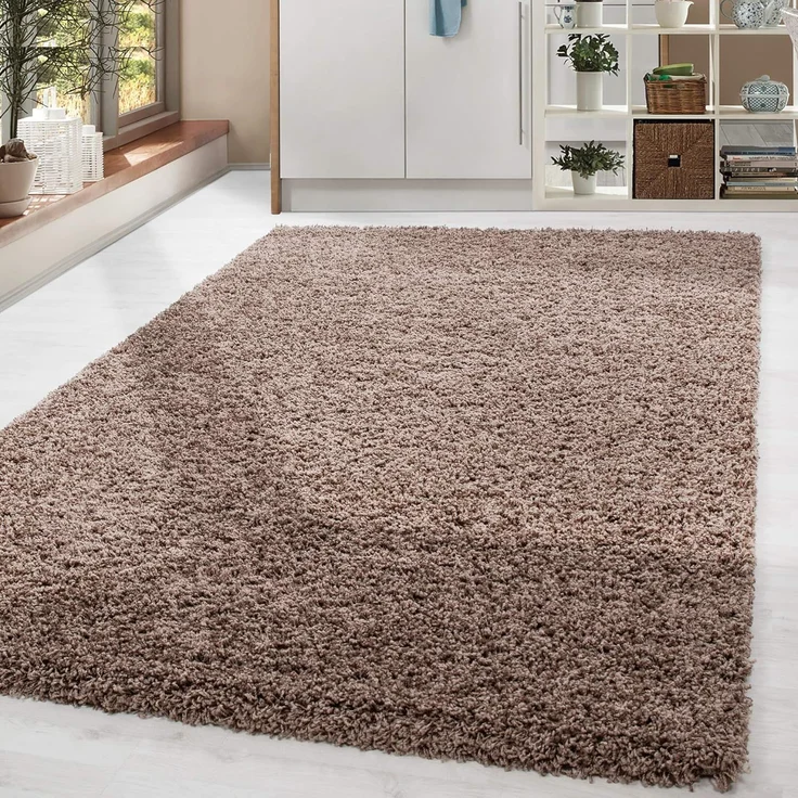 HomebyHome Shaggy Hochflor Teppich Wohnzimmer 240x340 cm Mocca - Teppich Flauschig, Modern, Plüsch und Extra Weich - Ideal für Schlafzimmer, Esszimmer und als Küchenteppich