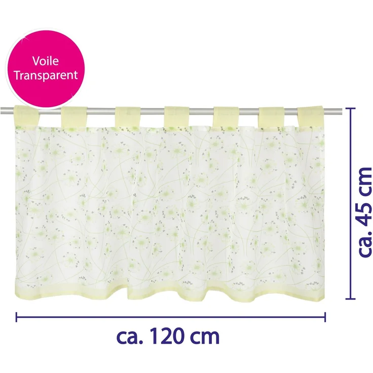 Bistrogardine "Angie" mit Schlaufenaufhängung ( 45 x 120 cm ), transparente uni Scheibengardine, dekorativer Vorhang in vielen versch. Farben: Pusteblume – Bild 4
