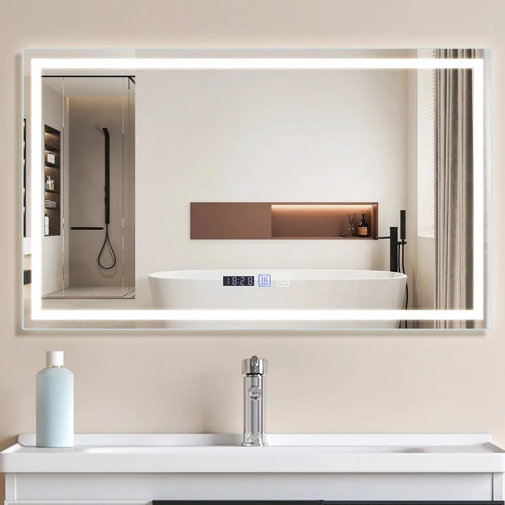 ZMH Beleuchteter Badezimmerspiegel - 100x60 cm LED, IP44, Touch-Schalter, Antibeschlag-Uhr, einstellbar