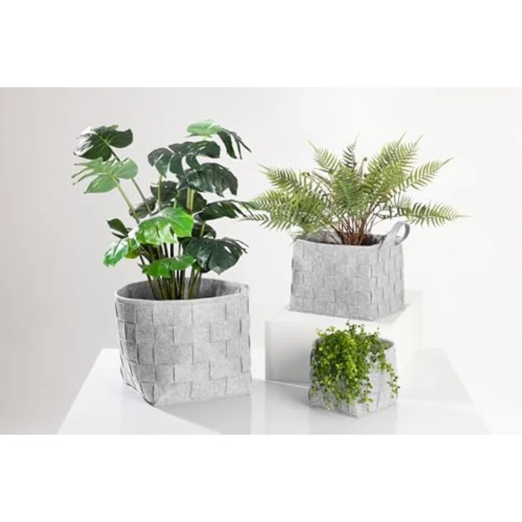 N8WERK Aufbewahrungskorb Filz 40x30x30cm hellgrau mit Henkel – Bild 3