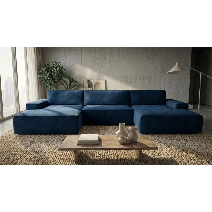 Ecksofa EINAR 362x170 cm mit Schlaffunktion, Bonellfederkern und Bettkasten, Farbe: Blau – Bild 1