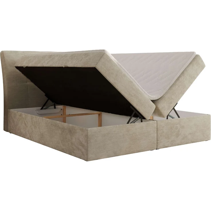Boxspringbett DAGOS 120x200 cm mit Kopfteil, Lattenrost und Stauraum – Doppelbett mit Matratze & Topper Visco , stabile Konstruktion, Bettkasten, modernes Design - Beige Schenille glatt - H3 – Bild 4