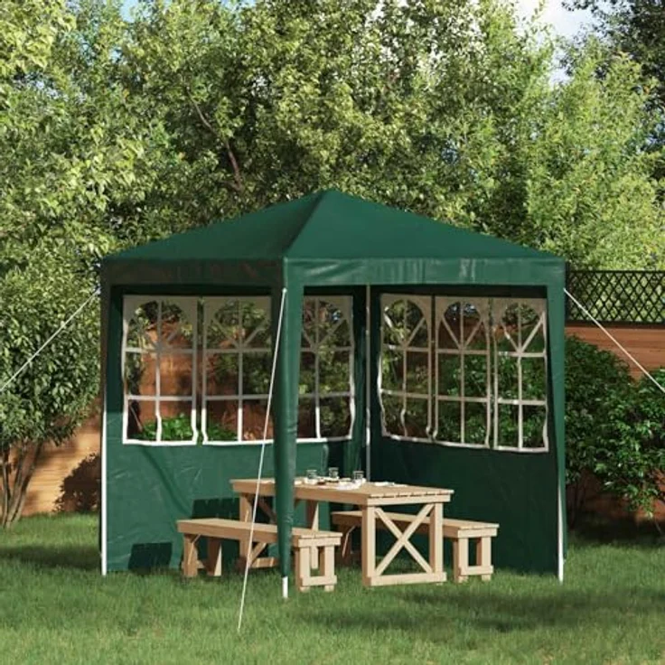 vidaXL Pavillon 200 x 195 cm, Party Zelt Seitenteil 2er Set, grün, PE und Stahl – Bild 2