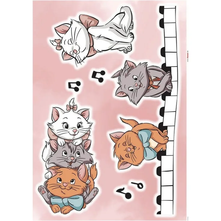 Komar Wandtattoo Aristocats Kittens - Größe 50 x 70 cm (7 St), selbstklebend, Wandsticker, Kinderzimmer