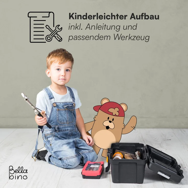 Bellabino 'Iskri' Kinderbett 90x200 cm mit 2 Schubladen inkl. Matratze, weiß, Massivholz Kiefer, Jugendbett mit Rausfallschutz und Lattenrost – Bild 10