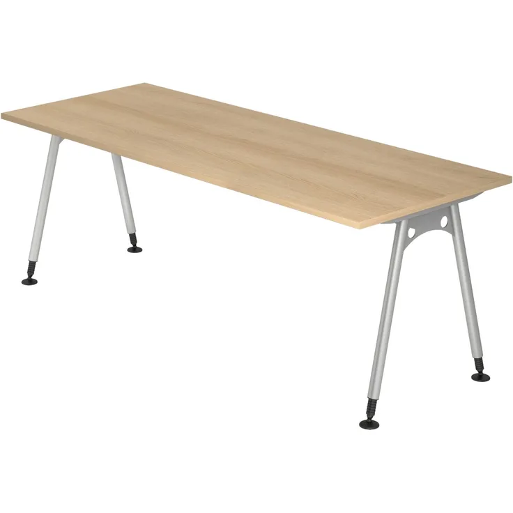 bümö manuell höhenverstellbarer Schreibtisch 200x80 cm in Eiche - PC Tisch höhenverstellbar & groß, höhenverstellbarer Tisch Büro, großer Computertisch verstellbar, A-Serie, AS-20-E