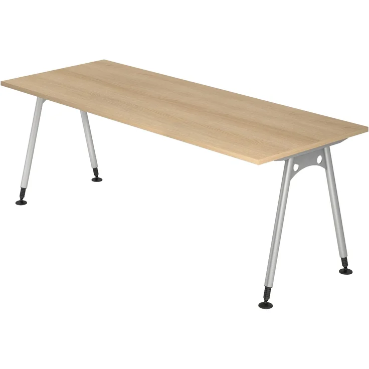 bümö manuell höhenverstellbarer Schreibtisch 200x80 cm in Eiche - PC Tisch höhenverstellbar & groß, höhenverstellbarer Tisch Büro, großer Computertisch verstellbar, A-Serie, AS-20-E – Bild 1