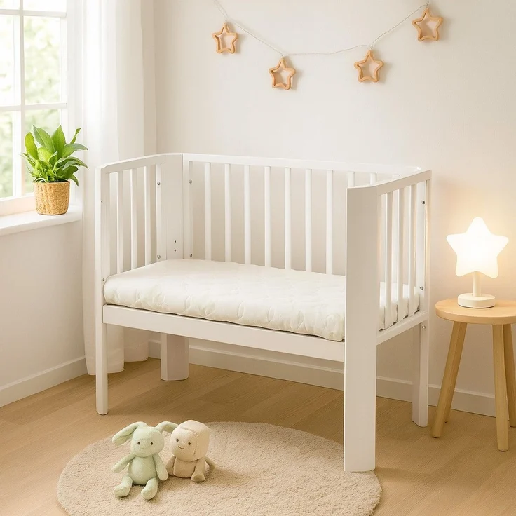Beistellbett Baby Weiß – 5xHöhenverstellbar, Matratze & Holz – Bild 1