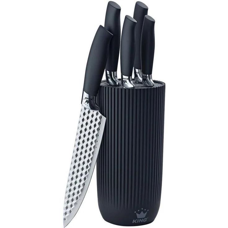 KING Bräter 5 Liter, Aluminiumguss (Set, 8-tlg, 5 Küchenmesser inklusive Messerblock), Aromaknopf, Induktion, mit Glasdeckel, Antihaft-Keramikbeschichtung – Bild 3