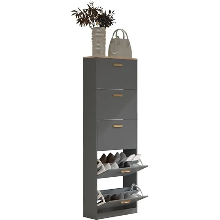 MID.YOU Schuhschrank Halom, Anthrazit/Honigeiche, stehend, 59x170x22 cm, Schuhaufbewahrung