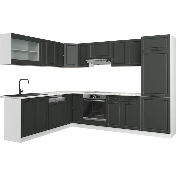 Eckküche R-Line Anthrazit Landhaus/Weiß 287 x 46 cm ohne Arbeitsplatte Vicco