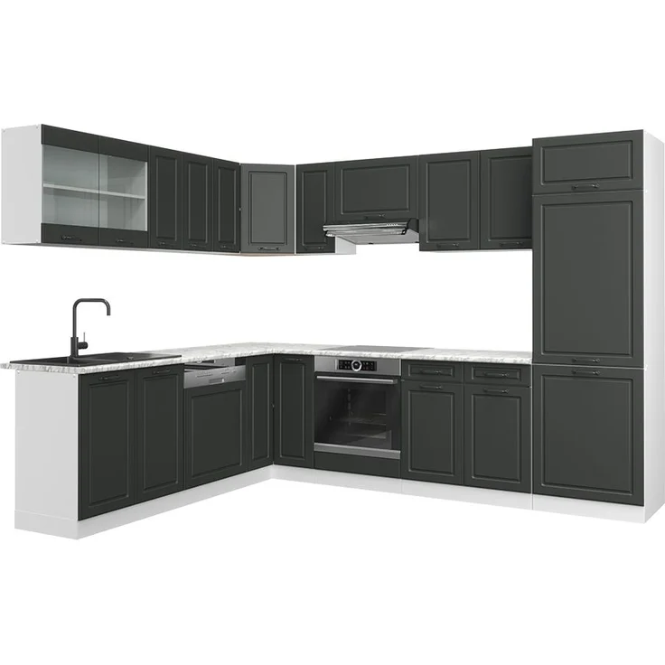Eckküche R-Line Anthrazit Landhaus/Weiß 287 x 46 cm ohne Arbeitsplatte Vicco – Bild 1