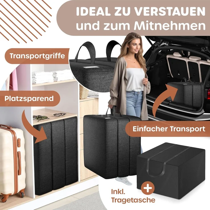KESSER® Klappmatratze Gästematratze 3-fach Faltmatratze faltbar zum Sitzhocker | Schaumstoff 25kg/m³ extra dick 15cm atmungsaktiv waschbar abnehmbarer Bezug | Matratze inkl. Camping Tragetasche Schwarz, 90 x 200 x 15 cm – Bild 5