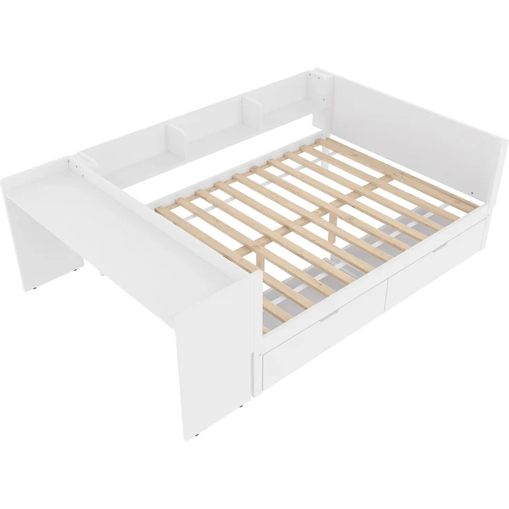 Multifunktionales Holzbett 140×200 cm mit Schreibtisch, Schubladen & Regalen – platzsparendes Doppelbett für modernes Schlafzimmer – Bild 10