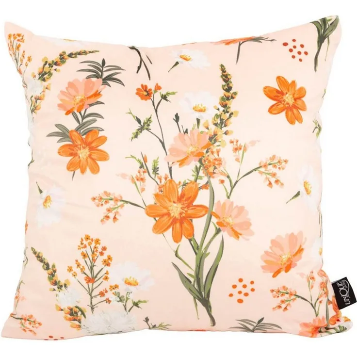 SCHÖNER LEBEN. Dekokissen Samtkissenhülle Blumen apricot orange 45x45 cm