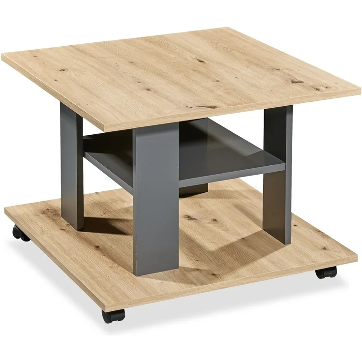 Couchtisch >Jella< 4 Rollen, Artisan Eiche Dekor, anthrazit - 60x45x60cm (BxHxT)