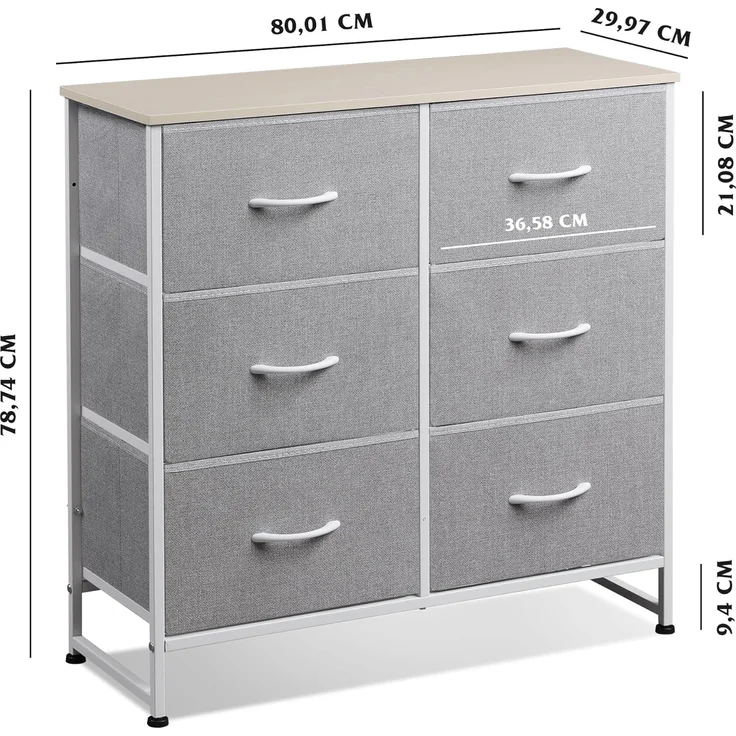 WLIVE Kommode mit 6 Schubladen aus Stoff, Kommodenschrank für Schlafzimmer, Kommode Wohnzimmer, mit Stabiler Stahlrahmen, Holzplatte, Hellgrau – Bild 2