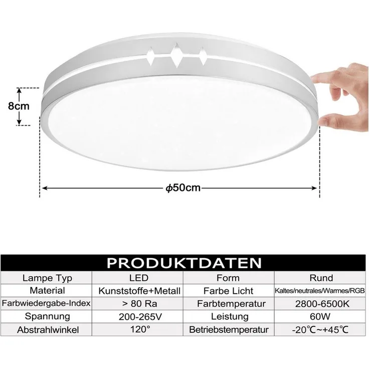 FIVMEN LED Deckenleuchte 60W LED Rund Deckenlampe Farbwechsel mit Fernbedienung, Dimmbar, für Schlafzimmer Küche Kinderzimmer Wohnzimmer