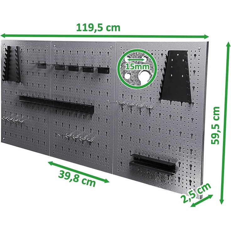 ONDIS24 Lochwand Jochen, 3 Stk, mit 22 Haken, BxTxH: 119,5x2,5x59,5 cm – Bild 2