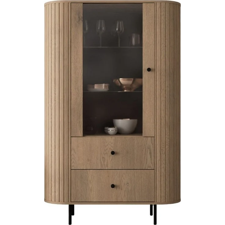 Compleo Standvitrine mit 2 Schubladen und Türen ZANTO Elegant design TOPSELLER Eiche cremona oder Beige – Bild 1