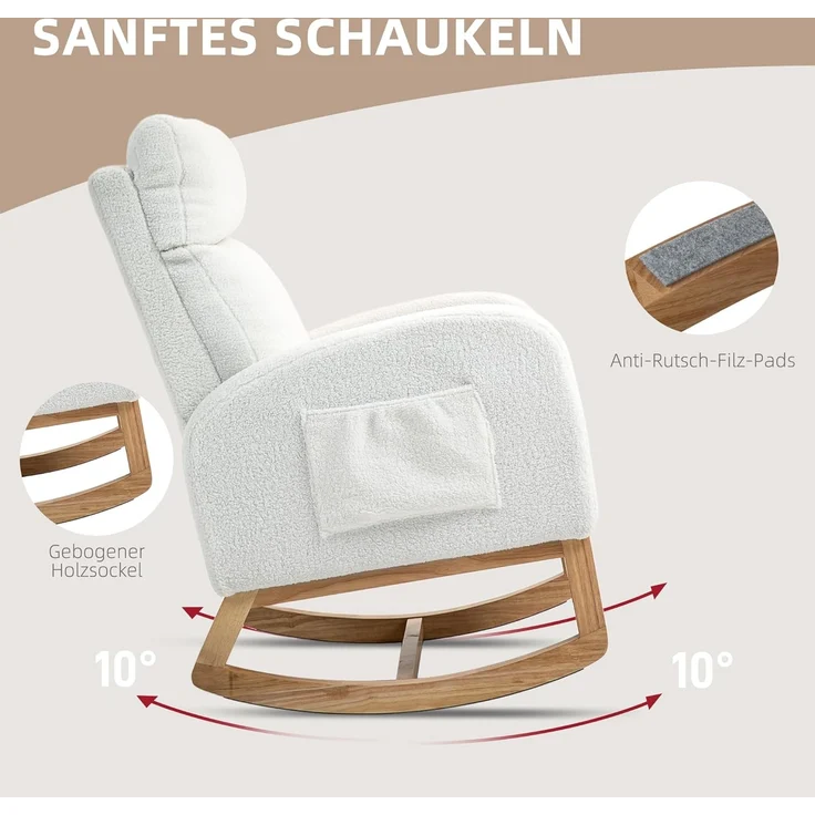 HOMCOM Schaukelstuhl mit Samtoptik (Schwingsessel, 1 St), bis 120 kg belastbar, für Schlafzimmer, Wohnzimmer, Cremeweiß – Bild 4